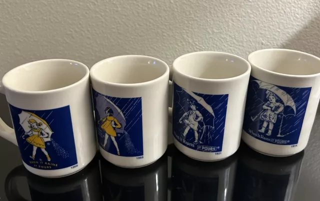 MORTON SALT 150 Years Commemorative Ceramic Coffee Cup Mug Set of 4 vintage