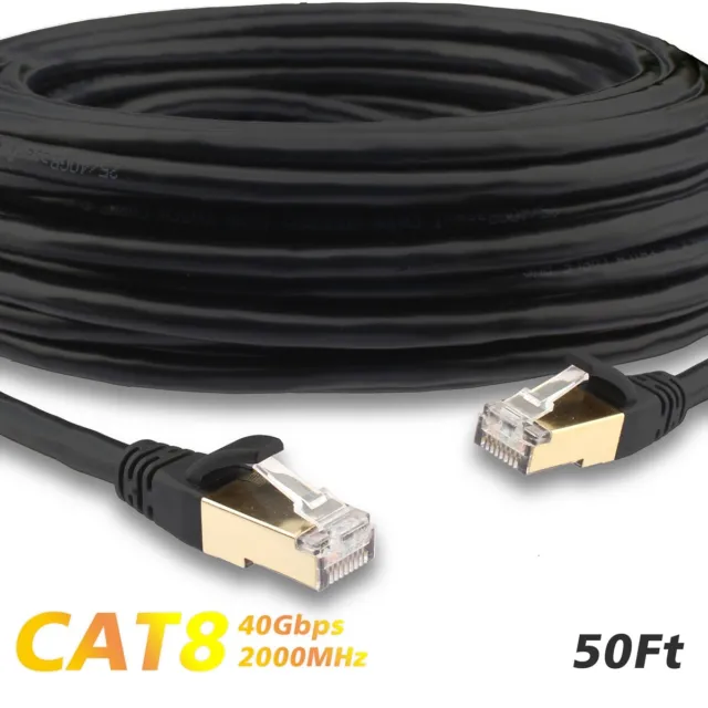 Outdoor 15m Cat 8 Cat 7 Ethernet Cable High Speed 40Gbps 2000Mhz for Movie, PC