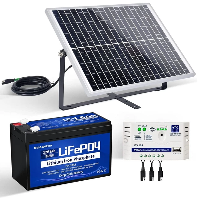 25W Kit Panneau Monocristallin Batterie Lithium 8Ah Poulailler Porte Automatique