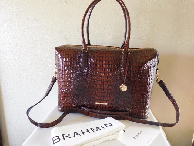 New Brahmin Duxbury Croc-Embossed Carryall Weekend Duffel Bag- Chocolate Whitney