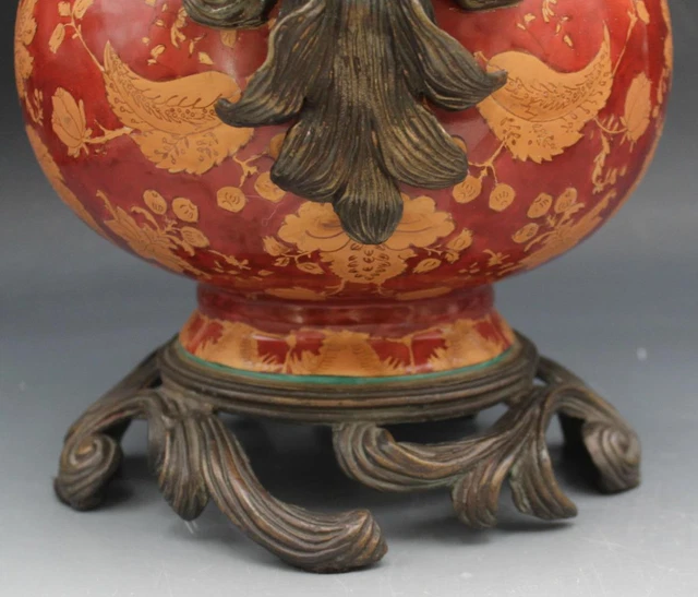 Vintage Wong Lee 1895 Bronze & Porzellan Griff Vase oder Urne Blumendekorationen 4