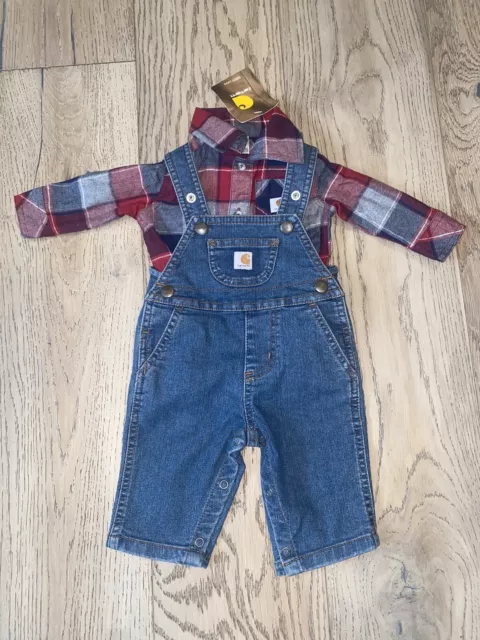 Carhartt Baby Boy Bib Overall Set Flannel Shirt Size 3 Months