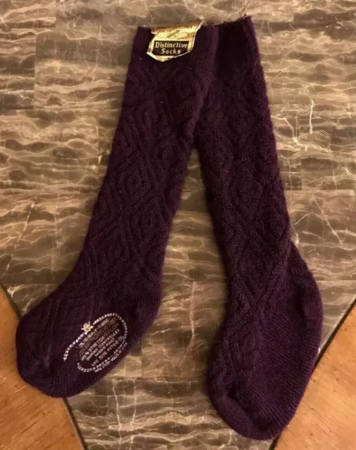 Vintage Knee High Socks Orlon Toddler Girl Purple Nylon Cable 1970s