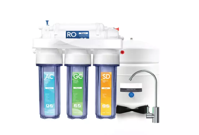 Oceanic 5 Stage RO 50 GPD Reverse Osmosis Water Filter System w/ Clear Housing