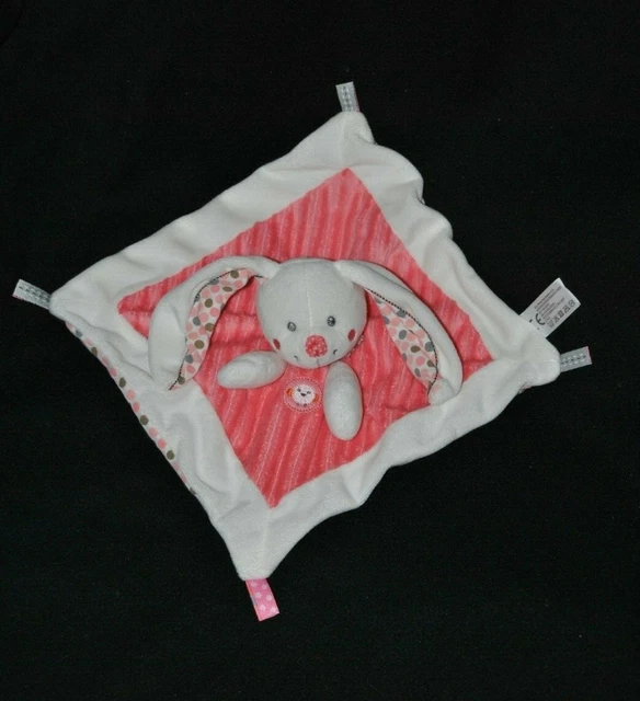 Peluche doudou lapin plat SIMBA TOYS idem NICOTOY rose blanc pois oiseau NEUF