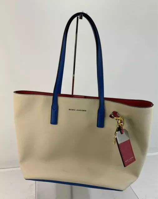 Marc Jacobs White Blue Red Textured Shoulder Tote Handbag