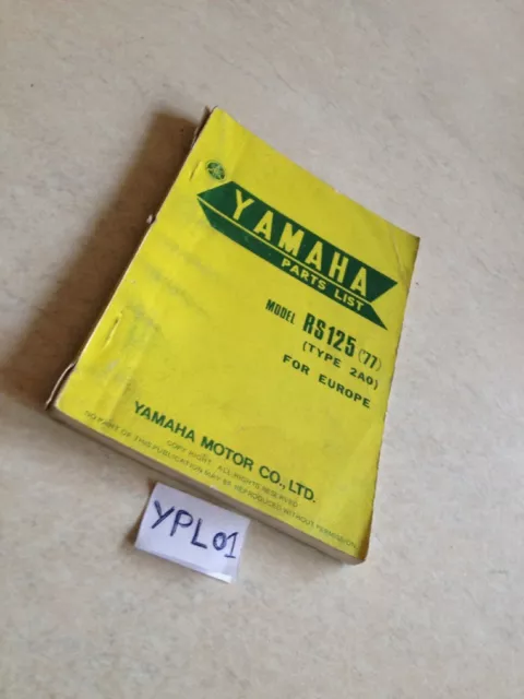 Yamaha parts list RS125 type 2A0 RS 125 Europe 1977