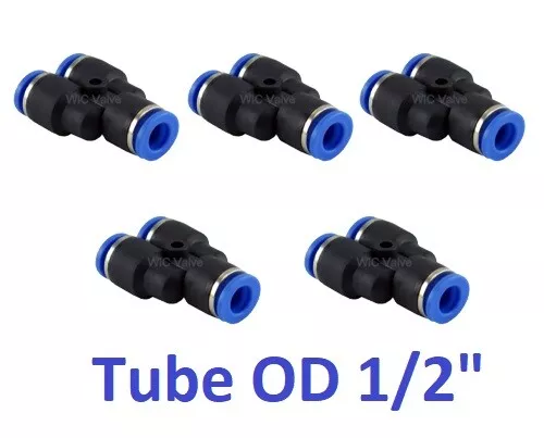 Pneumatic Y Union Connector Tube OD 1/2" Inch One Touch Push In Fitting 5 Pieces