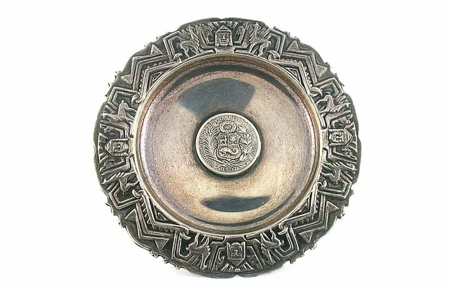 4 5/8 Inch Vintage Peru Calendar 1907 Lima Coin Sterling Dish Plate EBS6450