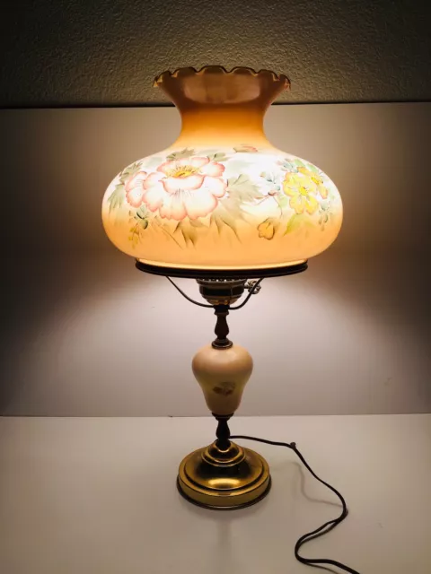 Vintage 1960's Hand Painted Gone With The Wind Hurricane Table Parlor Lamp Brass