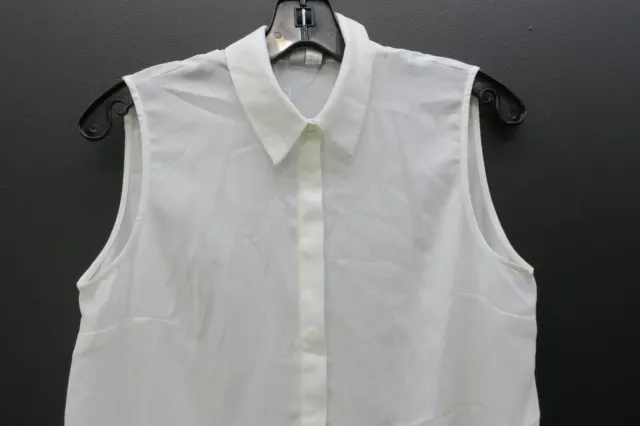 ASOS Womens Semi Sheer White Sleeveless Business Career Dress Button Up Shirt 2 3