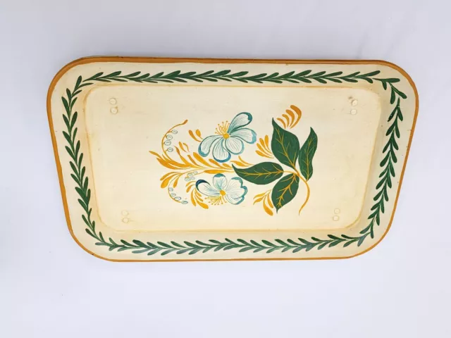 Vintage Tole Ware Serving Tray Vanity Dresser Tray  Floral Cream Green Leaves