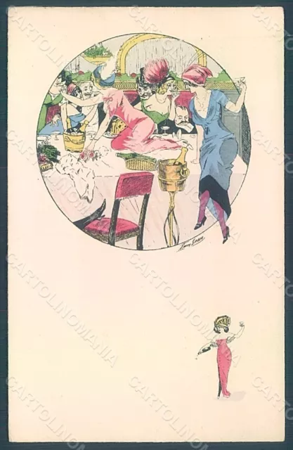 Artist Signed Sager X. Lady Toasting Fashion serie 530 postcard HR2550