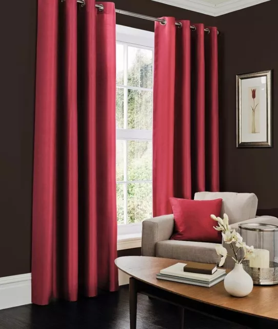 Faux silk Curtain Fully lined eyelet Ring Top Pair of curtains Fuchsia 66 X 54"