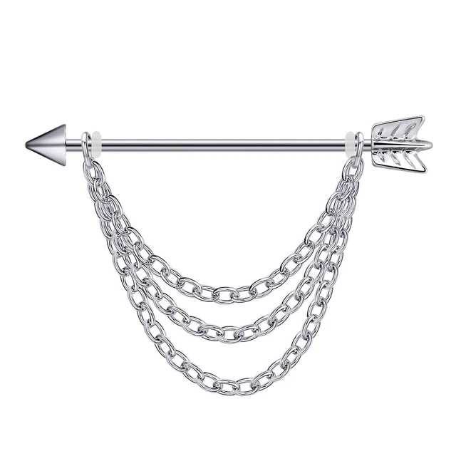 Arrow Industrial Barbell 316L Steel Chain Ear Piercing Cartilage Bar Earring 14G