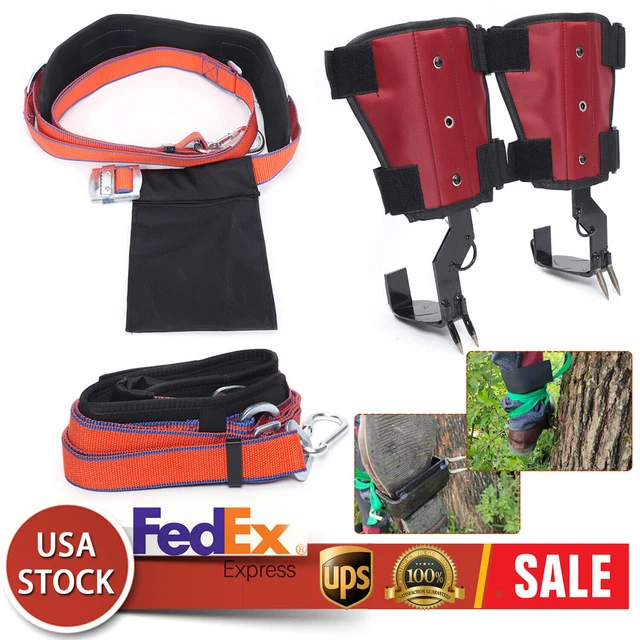 Double Gears Tree Climbing Spike Safety Adjustable Lanyard Rope Rescue Belt Set