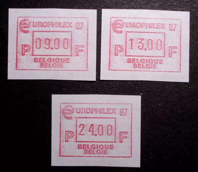 Belgie 1987: 3 FRAMA labels, SFS ATM, "EUROPHILEX",Tastensatz S 1, postfr MNH