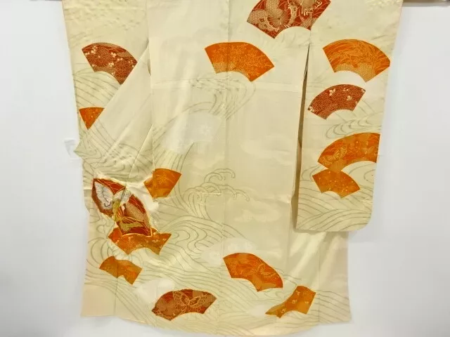 11350# Japanese Kimono / Antique Furisode / Embroidery / Butterfly