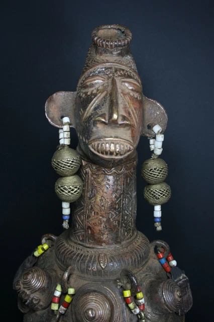Large 20.5" African Bronze Ancestor Statue - MANGBETU, D.R. Congo TRIBAL ART