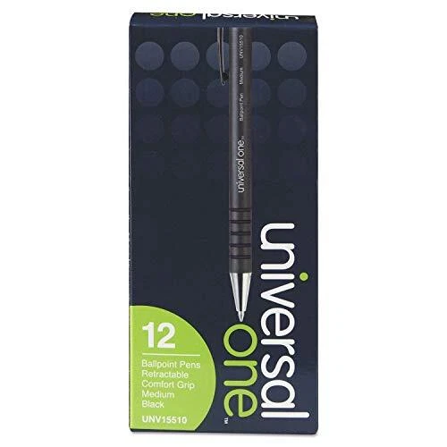 Comfort Grip Ballpoint RT Pen, Black Ink, Medium 1mm, Dozen (15510)