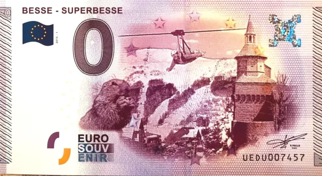 Banconota 0 Zero Euro Souvenir Turistica Besse Superbesse 2015