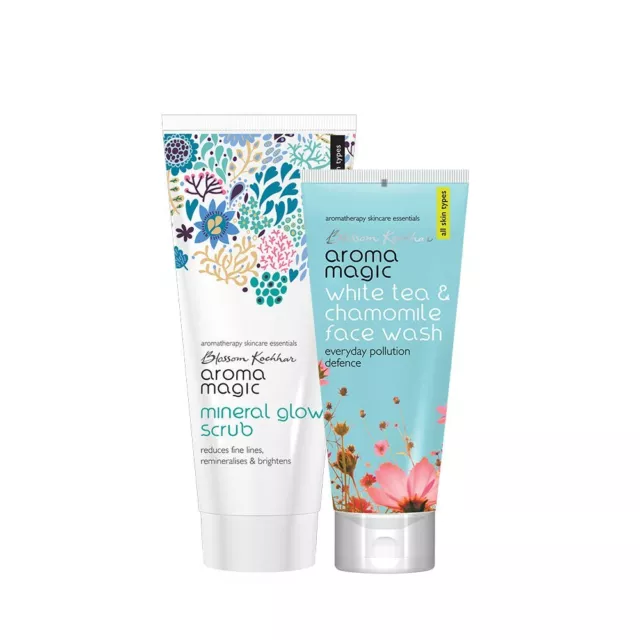 Aroma Magic Mineral Glow Scrub & White Tea Chamomile Face Wash Combo 100ml Each