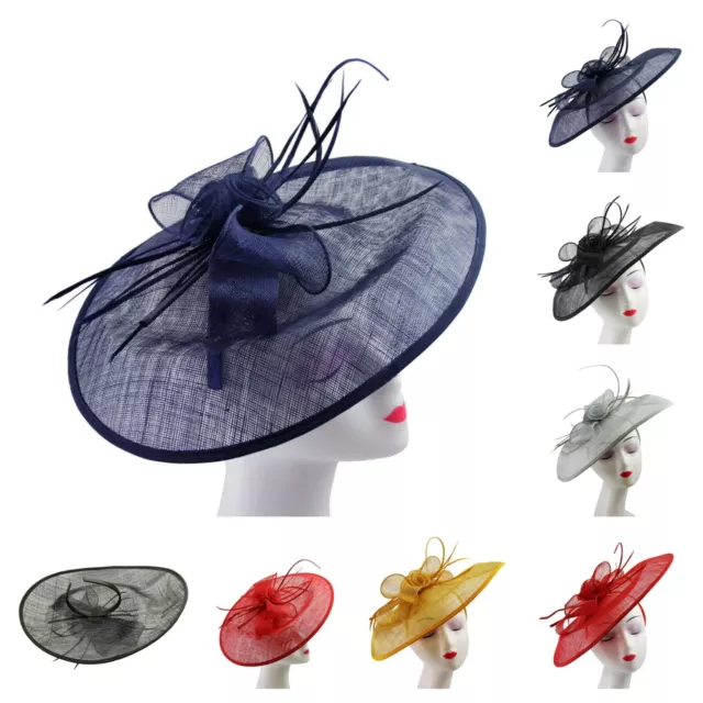 Large Elegant Feather Hair Hat Fascinator Headband Clip Wedding Royal Ascot Race