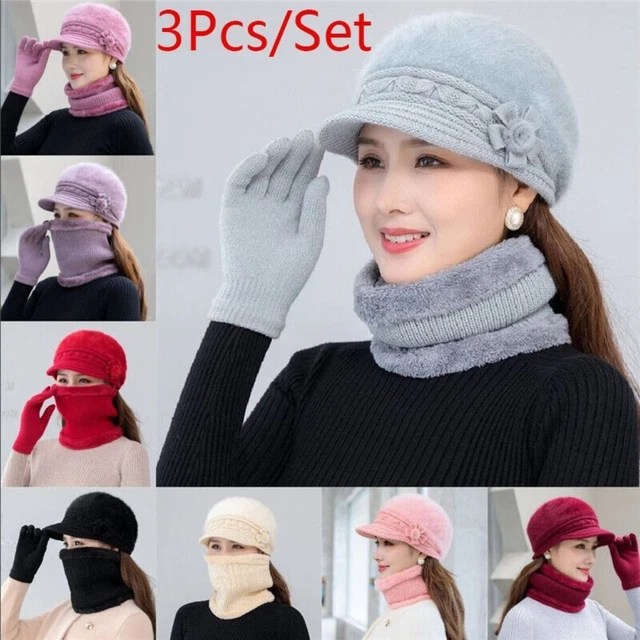 Protezione collo Set di guanti sciarpa Cappello a base di fagioli  Donne