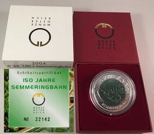 *** 25 EURO Niob Münze ÖSTERREICH 2004 150 Jahre Semmeringbahn in Originalverp.