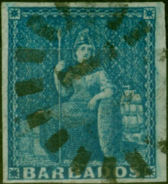 Barbados 1855 (1d) Deep Blue SG10 Fine Used (2)