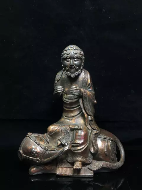 10.2" Old China Antique Tibetan Buddhism temple Bronze gilt Dharma Buddha statue