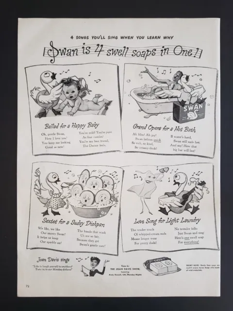 1946 Print Ad Swan Soap Baby & Swan Singing