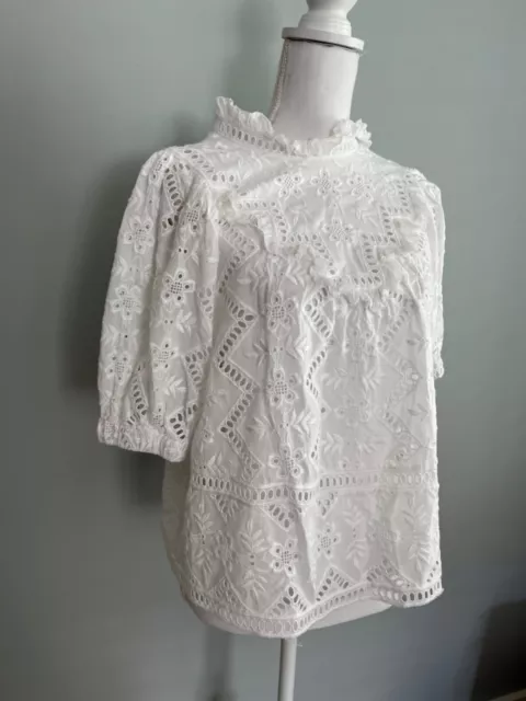 Sea NY White Eyelet Crochet Top Shirt Size S Small 2