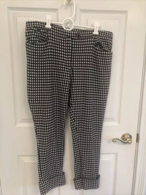Anthropologie Women’s Essential Crop Flare Pants Black White Check Plaid Size 10