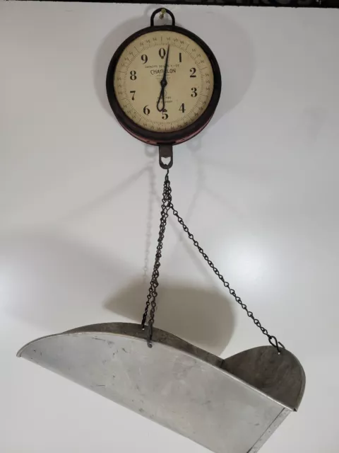 Vintage Double Sided Chatillon Hanging Scale W Scoop Basket Red Type 720/A 20#