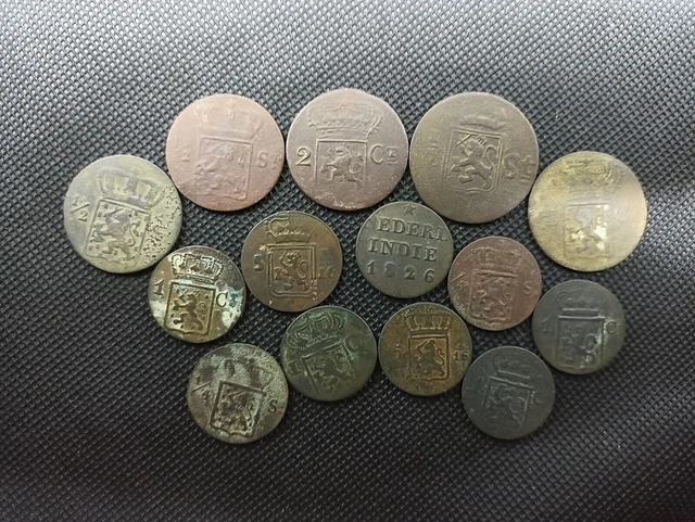 14 pcs Diverses pièces coloniales Batavia des Indes orientales |...