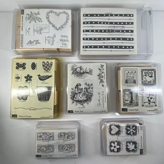 Stampin Up! Rubber Stamp Lot of 40 Stamps - 7 Packages Farm Flowers Roses Bird