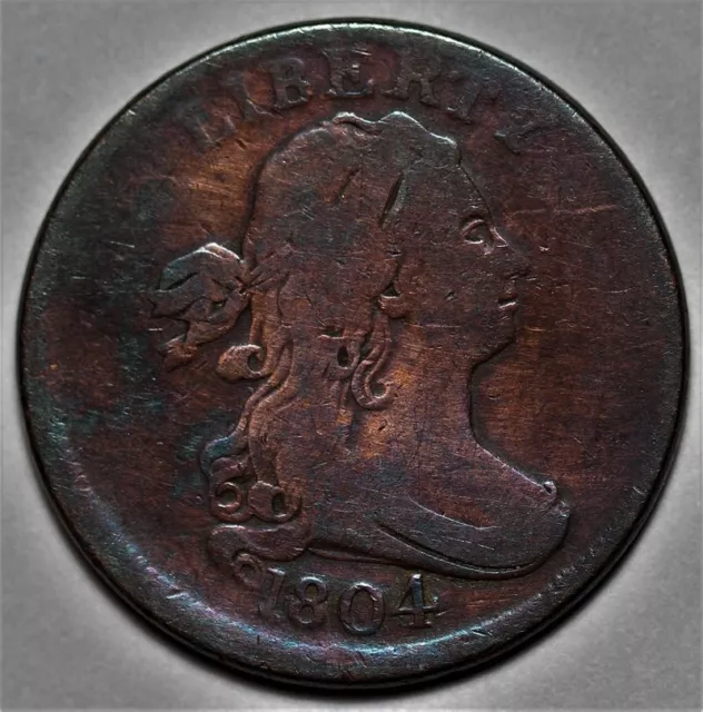 1804 Draped Bust Half Cent - Crosslet 4/Stems - US 1/2c Copper Penny Coin - L43