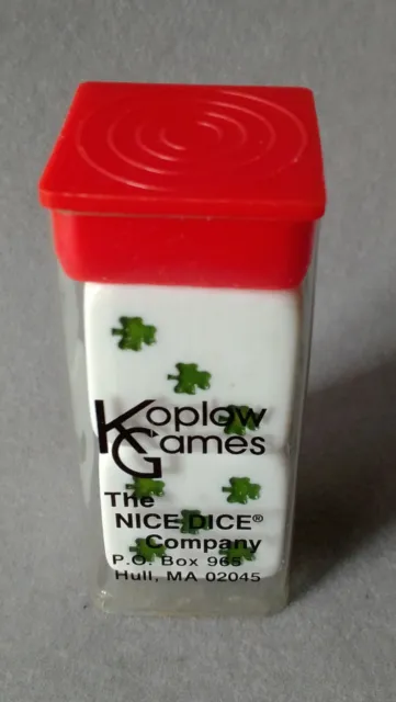 #719 - Koplow Games. Jumbo White and Green Dice with Irish Shamrock spots.