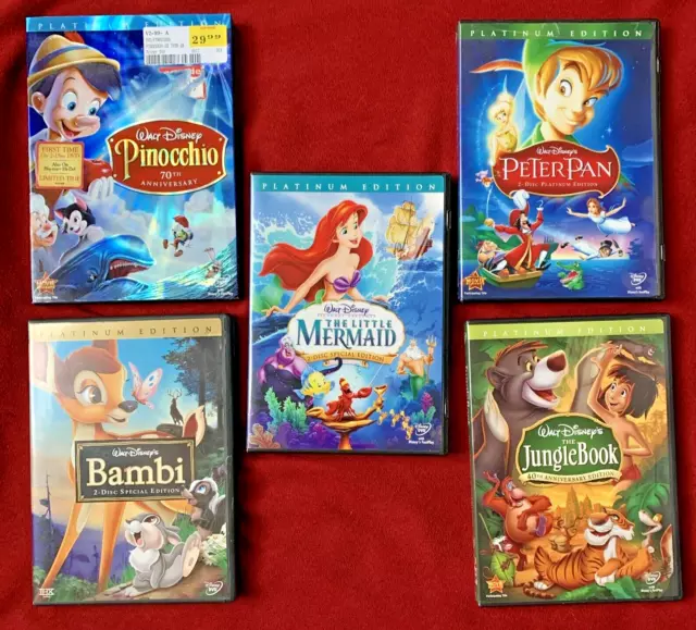 (5) WALT Disney PLATINUM DVD Movie Lot, Animated Cartoon FAMILY KIDS ...