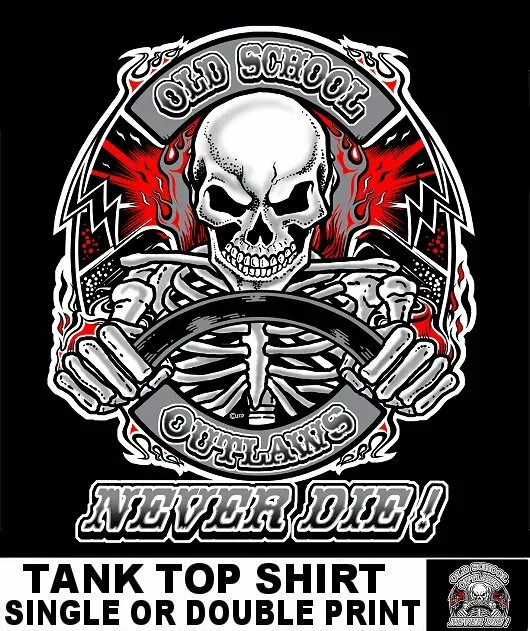 Old School Muscle Hot Rod Outlaw Drag Race Car Skull Skeleton Driver Tank Top 15