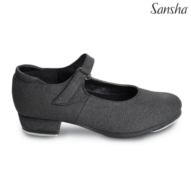 Black sparkle Sansha Tee-Sofiette low heel tap shoes -with heel and toe taps