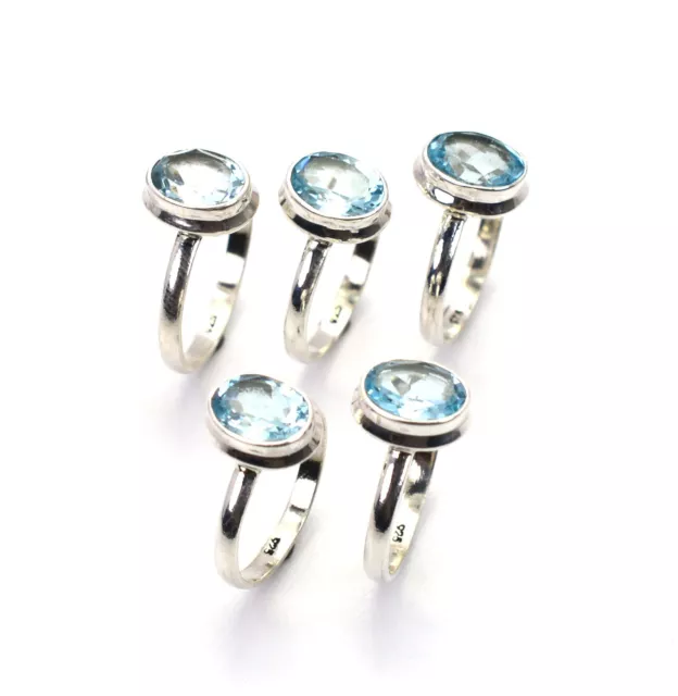 WHOLESALE 5PC 925 SOLID STERLING SILVER NATURAL BLUE TOPAZ RING LOT h694