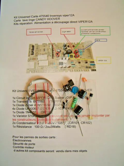 1 Kit  reparation Carte 475540 Invensys viper12A   lave linge CANDY HOOVER