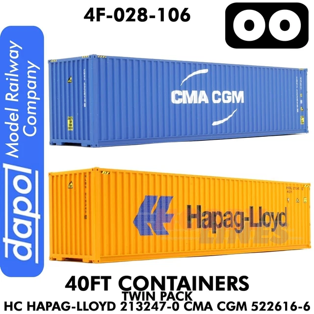 40FT CONTAINER HAPAG-LLOYD CMA-CGM Twin Pack shipping 1:76 OO Dapol 4F ...