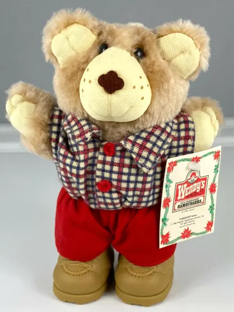 Wendy's Vintage 1986 Boone Furskin Holiday Teddy Bears Plush Toy With Tags 7"