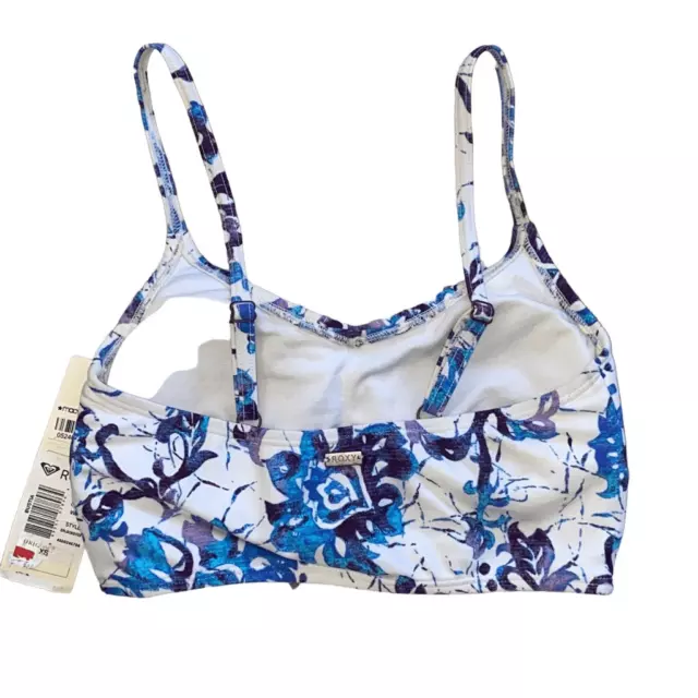 Roxy NWOT Bustier Swim Crop Top Preppy Seascape Blue/White Multi Y2K Surfer XS 2