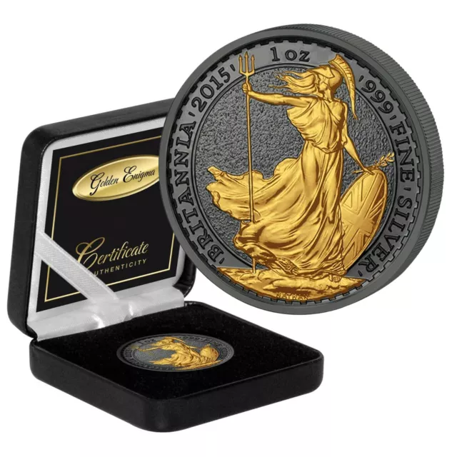 UK £2 Britannia Coin 2015 Silver 1 Oz Golden Enigma Black Ruthenium 02770