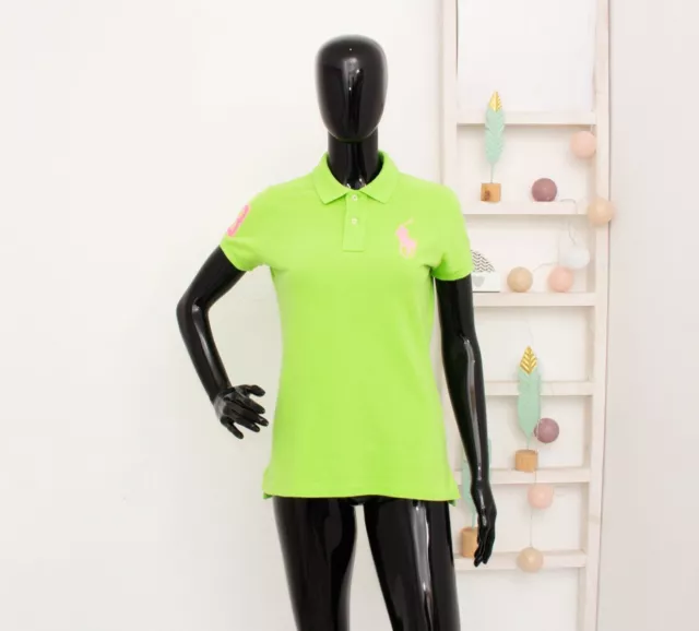 RALPH LAUREN Polo verde Blusa de manga corta con cuello Stretch Big Pony M