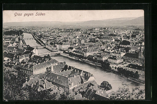 Graz, Generalansicht der Stadt gegen Süden, Ansichtskarte 1909